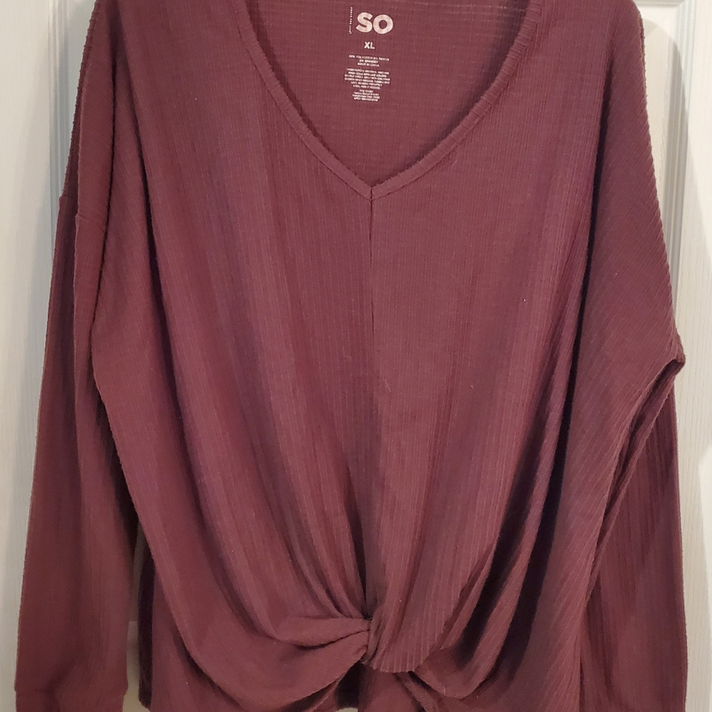 SO Women's Maroon Long Sleeve Knotted Top